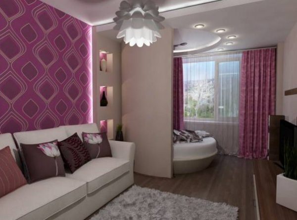 Дизайн гостиной со спальной комнатой
